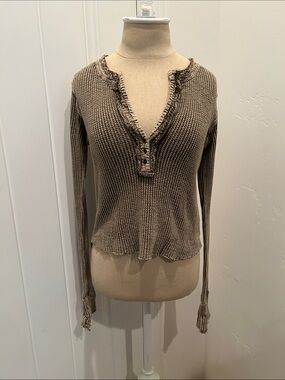 Free People Colt Thermal Henley Top in Army Green